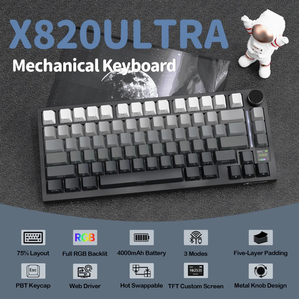 A Photo Of Attack Shark X820 Ultra 75% Tri-Mode Gasket Wireless Mechanical Gaming Keyboard