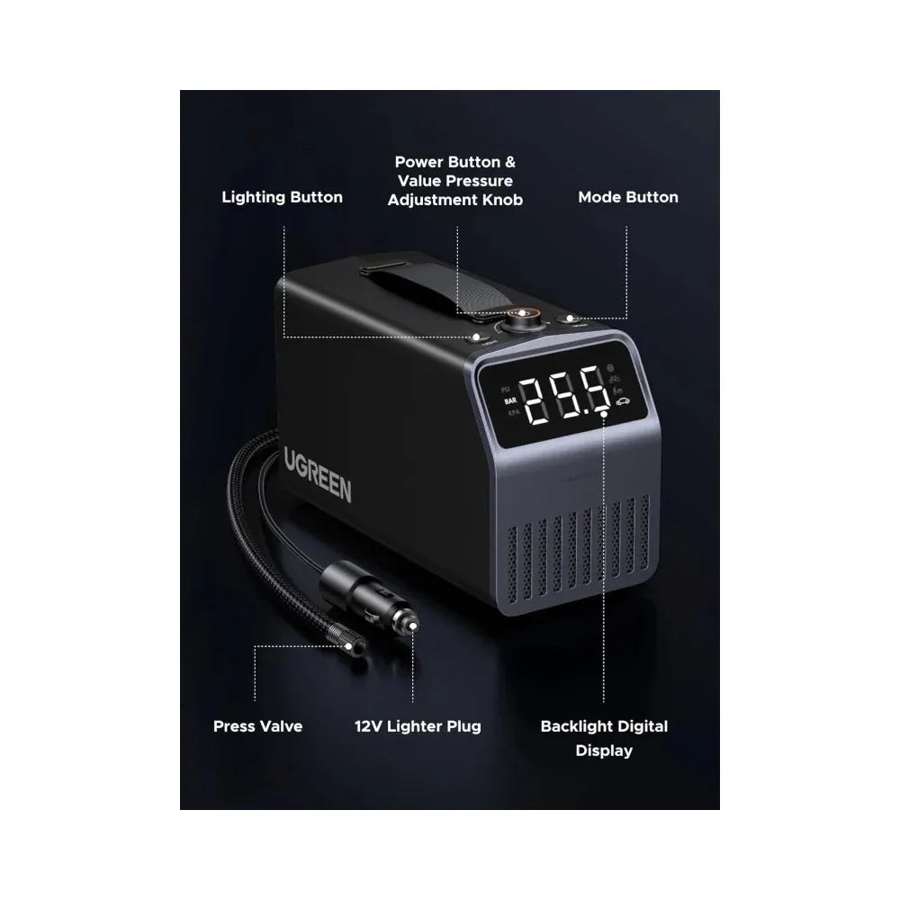 A Photo Of Ugreen ET723 150PSI Pro Tire Inflator Corded & Cordless Air Compressor
