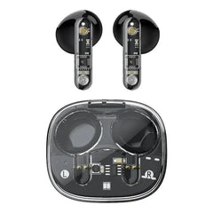 A Photo Of Green Lion Transparent Pro Wireless Earbuds - GNTPROTWSBK