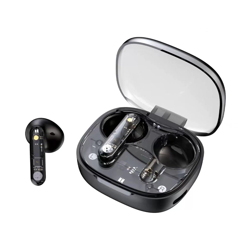 A Photo Of Green Lion Transparent Pro Wireless Earbuds - GNTPROTWSBK