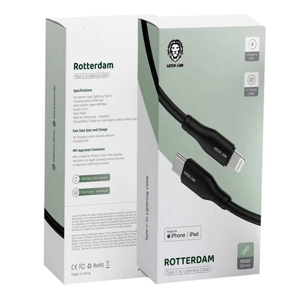 A Photo Of Green Lion Rotterdam Type-C To Lightning - Black