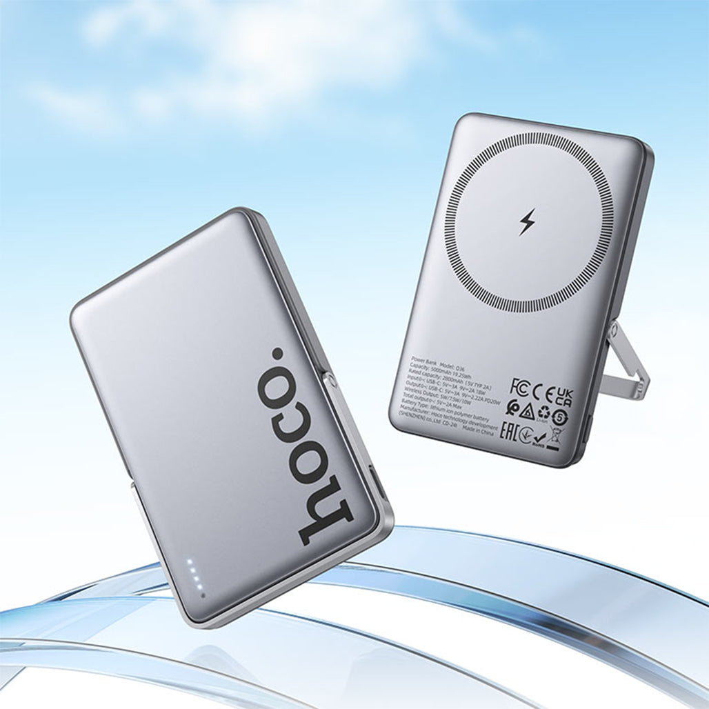 A Photo Of Hoco Q36 Sunlight 5000mAh Magnetic Wireless Power Bank – 20W PD Fast Charging with Foldable Stand