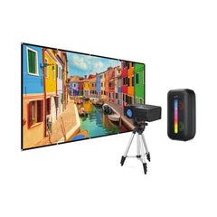 A Photo Of Home Theater Projector Kit with Tripod and Bluetooth Speaker – 120” Screen, HD Resolution, and Full-Spectrum Sound