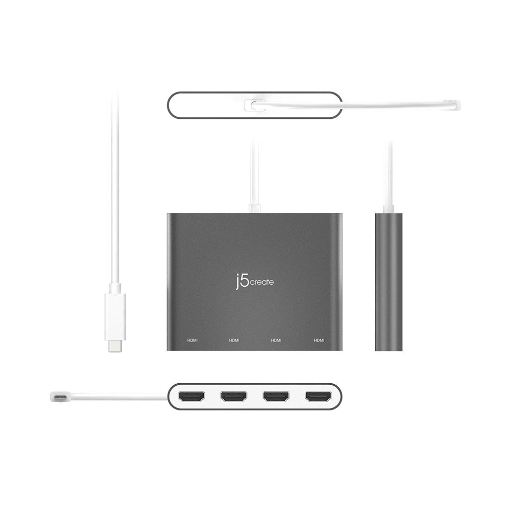 A Photo Of J5Create USB-C to 4-Port HDMI™ Multi-Monitor Adapter JCA366 - 4K Display Expansion for MacBook® and PC