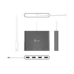 A Photo Of J5Create USB-C to 4-Port HDMI™ Multi-Monitor Adapter JCA366 - 4K Display Expansion for MacBook® and PC