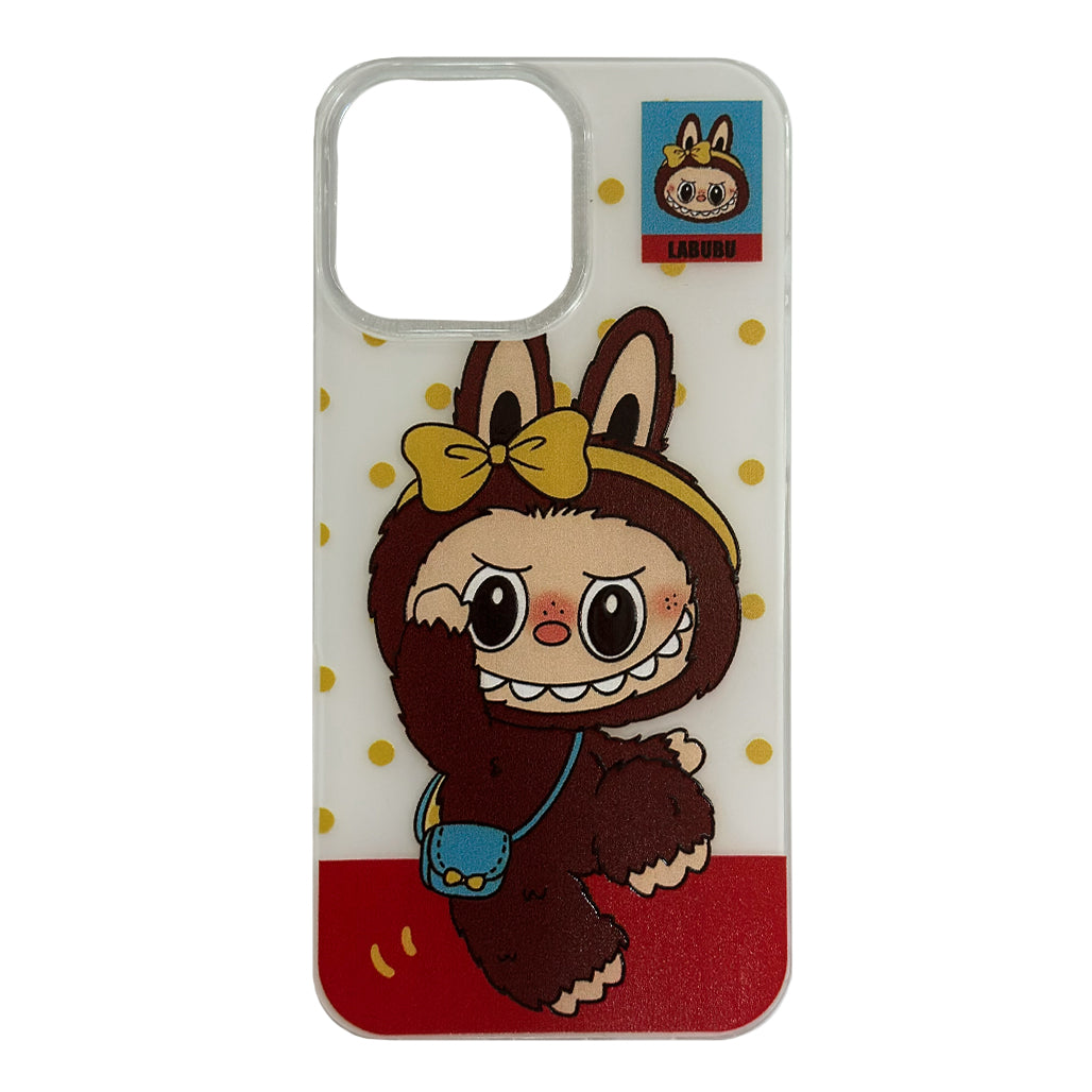 A Photo Of Labubu Shockproof Case for iPhone 16 Pro Max – UV Painted PC Cover with Phone Socket Holder