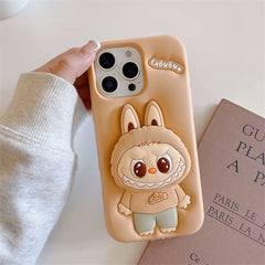 A Photo Of Labubu Shockproof Silicone Case with Stand for iPhone 16 Pro