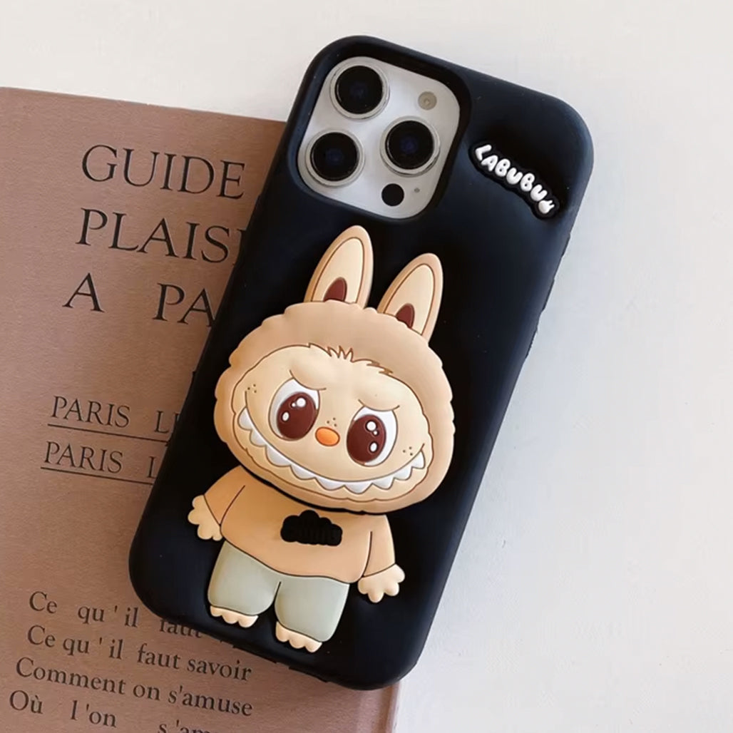 A Photo Of Labubu Shockproof Silicone Case with Stand for iPhone 16 Pro