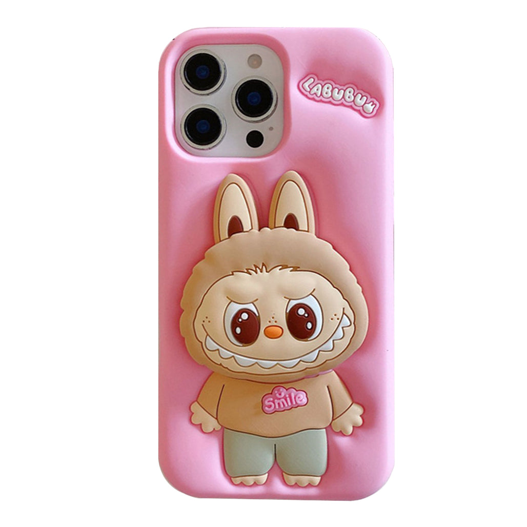 A Photo Of Labubu Shockproof Silicone Case with Stand for iPhone 16 Pro