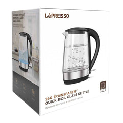 A Photo Of LePresso 360 Transparent Quick-Boil Glass Kettle - 1.7 Liter Capacity, 360° Rotation Base, Boil Dry Protection