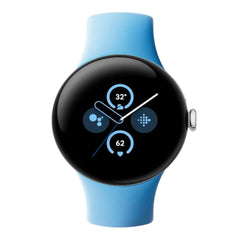 A Photo Of Google Pixel Watch 2 - Polished Silver Aluminum Case / Bay Active Band