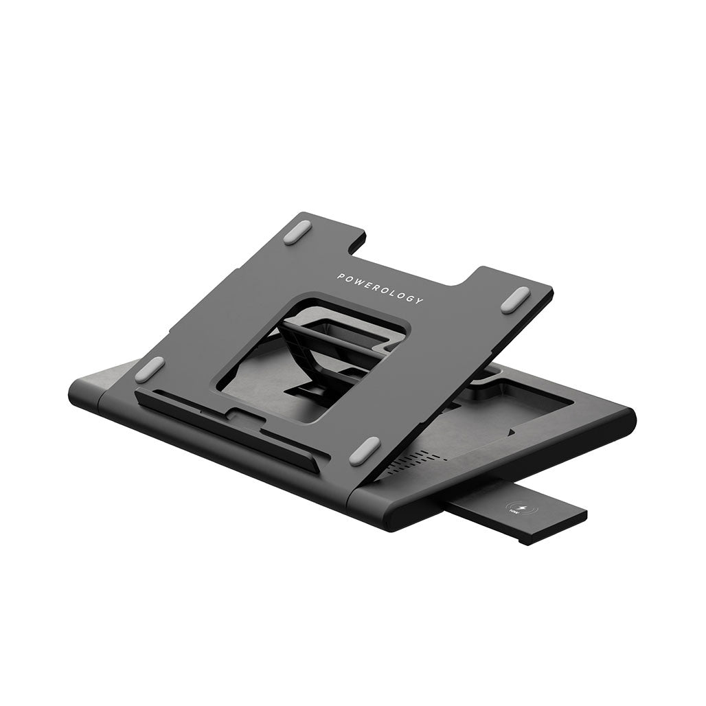 A Photo Of Powerology Multi-Functional Pro Hub Laptop Stand with 100W PD, 4K HDMI, Wireless Charger & Adjustable Angles