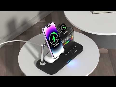 A Video Of 5-in-1 Multifunctional 15W Wireless Charging Station with Bedside Clock - C09