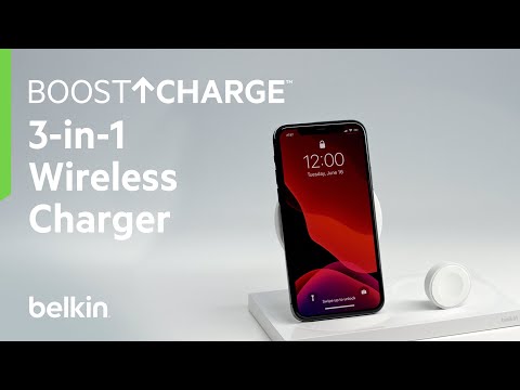 A Video Of Belkin WIZ001myBK BoostCharge 3-in-1 Wireless Charger for Apple - Black