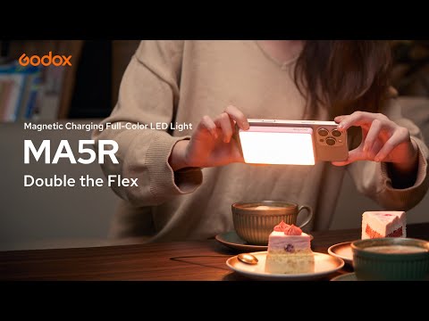 A Video Of Godox MA5R Magnetic Full-Color LED Light with Bluetooth & NFC – Pocket-Sized Video Lighting for Content Creators
