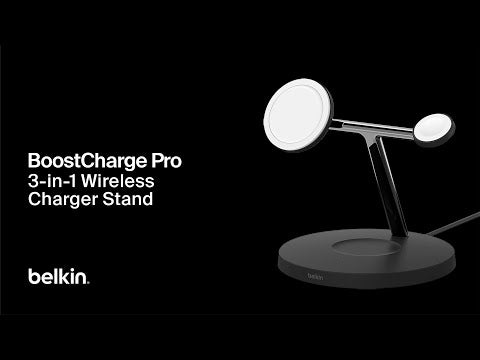 A Video Of Belkin BoostCharge Pro 3-in-1 Wireless Charger with MagSafe 15W – Charge iPhone, Apple Watch, and AirPods