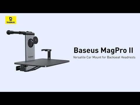 A Video Of Baseus MagPro II Versatile Car Mount - Foldable Laptop Desk with 360° Rotatable Phone Holder, Adjustable Height, Easy Installation for Backseat Headrest, Black