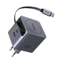 A Photo Of UGREEN 45W GaN USB-C Charger 3-Port with Retractable USB-C Cable