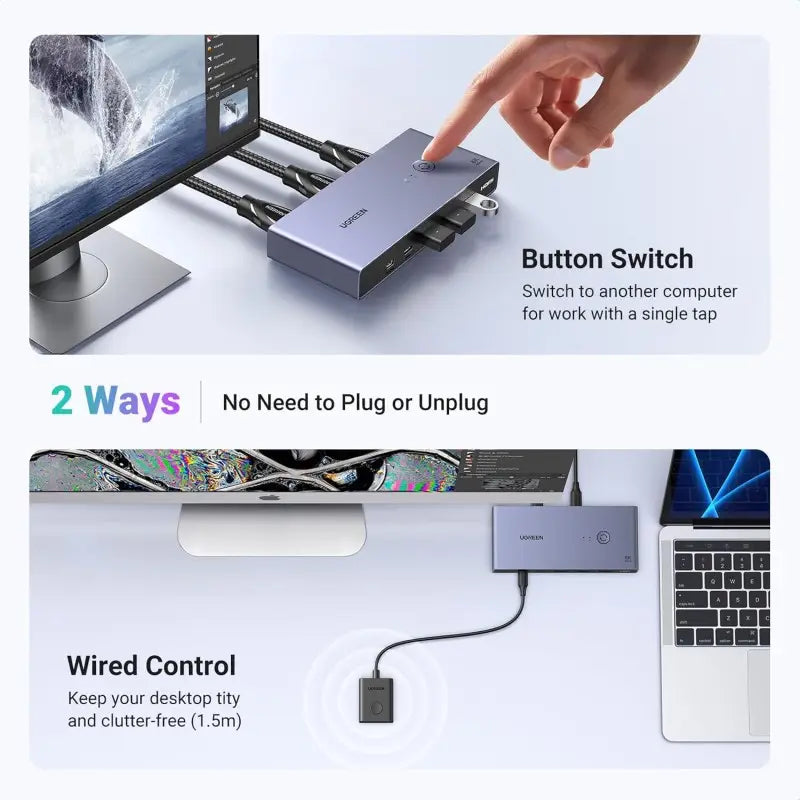 A Photo Of UGREEN 8K HDMI 2-Port KVM Switch Box with USB 3.0 & USB-C – CM692 25961