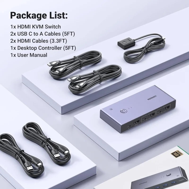 A Photo Of UGREEN 8K HDMI 2-Port KVM Switch Box with USB 3.0 & USB-C – CM692 25961