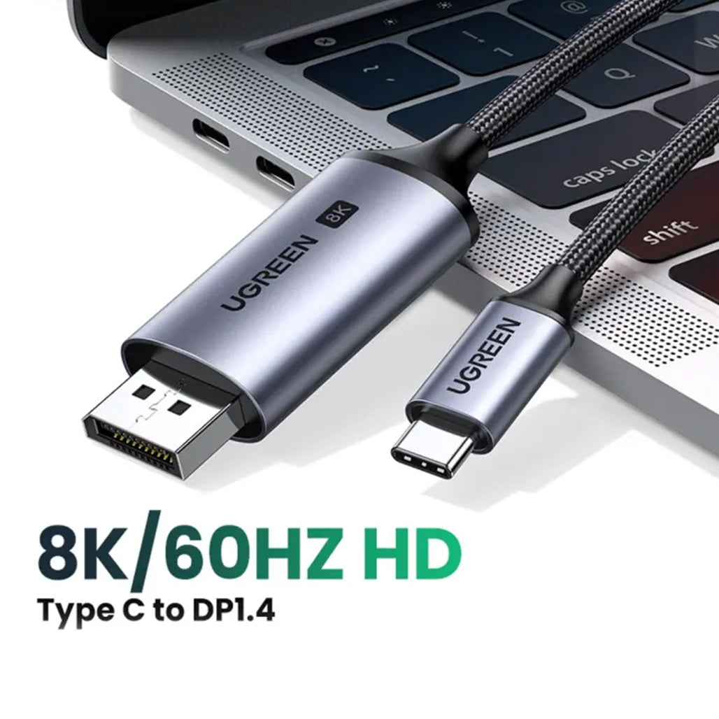 A Photo Of UGreen USB-C to DisplayPort Cable 8K@60Hz | High-Speed DisplayPort 1.4 Cable with HDR, FreeSync & G-Sync Support