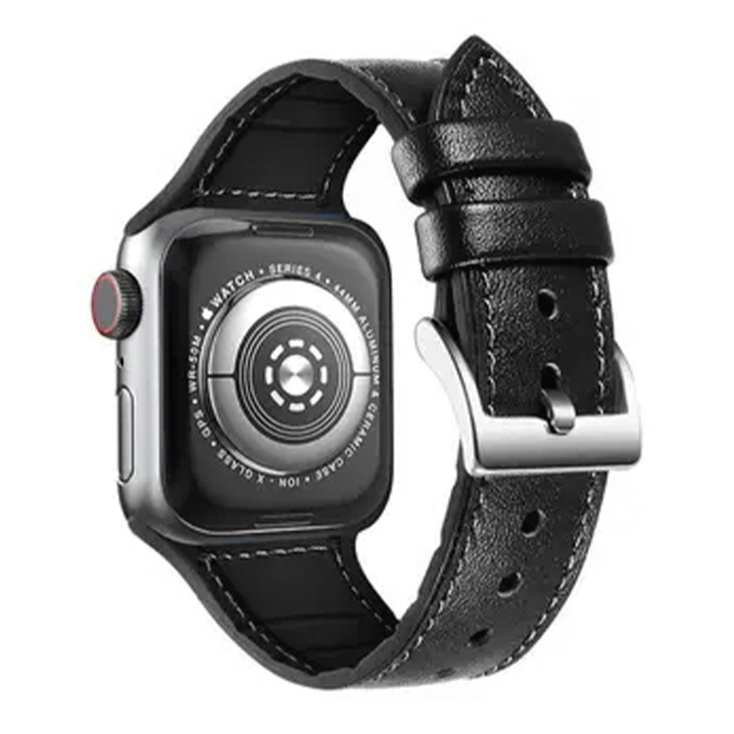 A Photo Of Green Lion Leather Link Watch Strap For Apple Watch 38mm/40mm/41mm - Black
