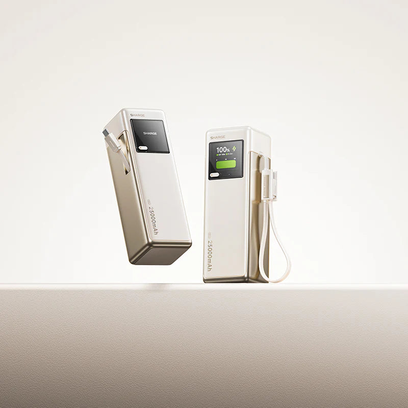 A Photo Of SHARGE HyperTower 170 - 25000mAh 170W Power Bank with Dual Built-In USB-C Cables