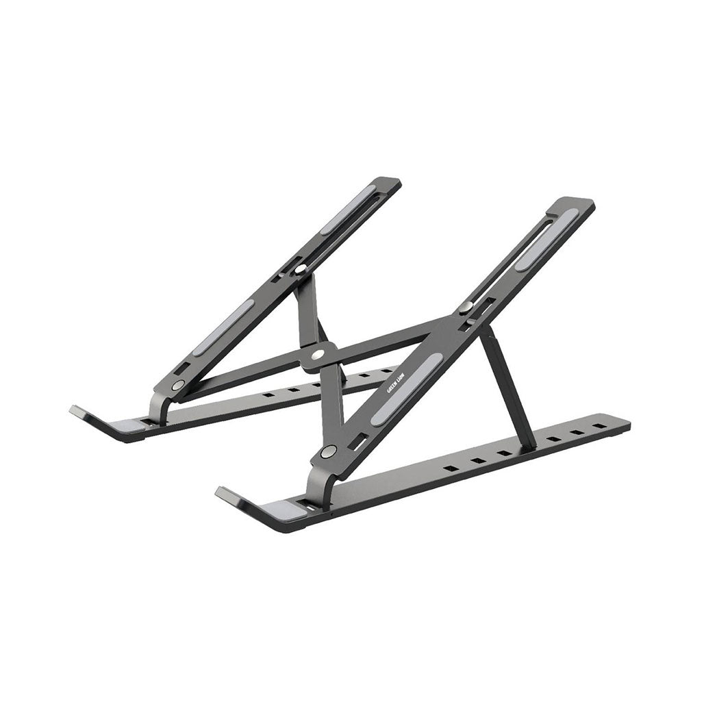 A Photo Of Green Lion X-Foldable Laptop Stander, Full Metal, Anti-Slip, Triangle Stand - Space Grey
