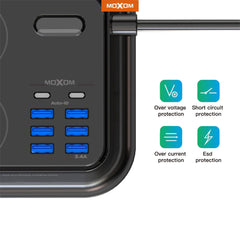 A Photo Of Moxom MX-ST07 Smart Power Socket | 6 USB Ports, 2 PD Type-C, 4 Universal Outlets, 3.4A Fast Charging