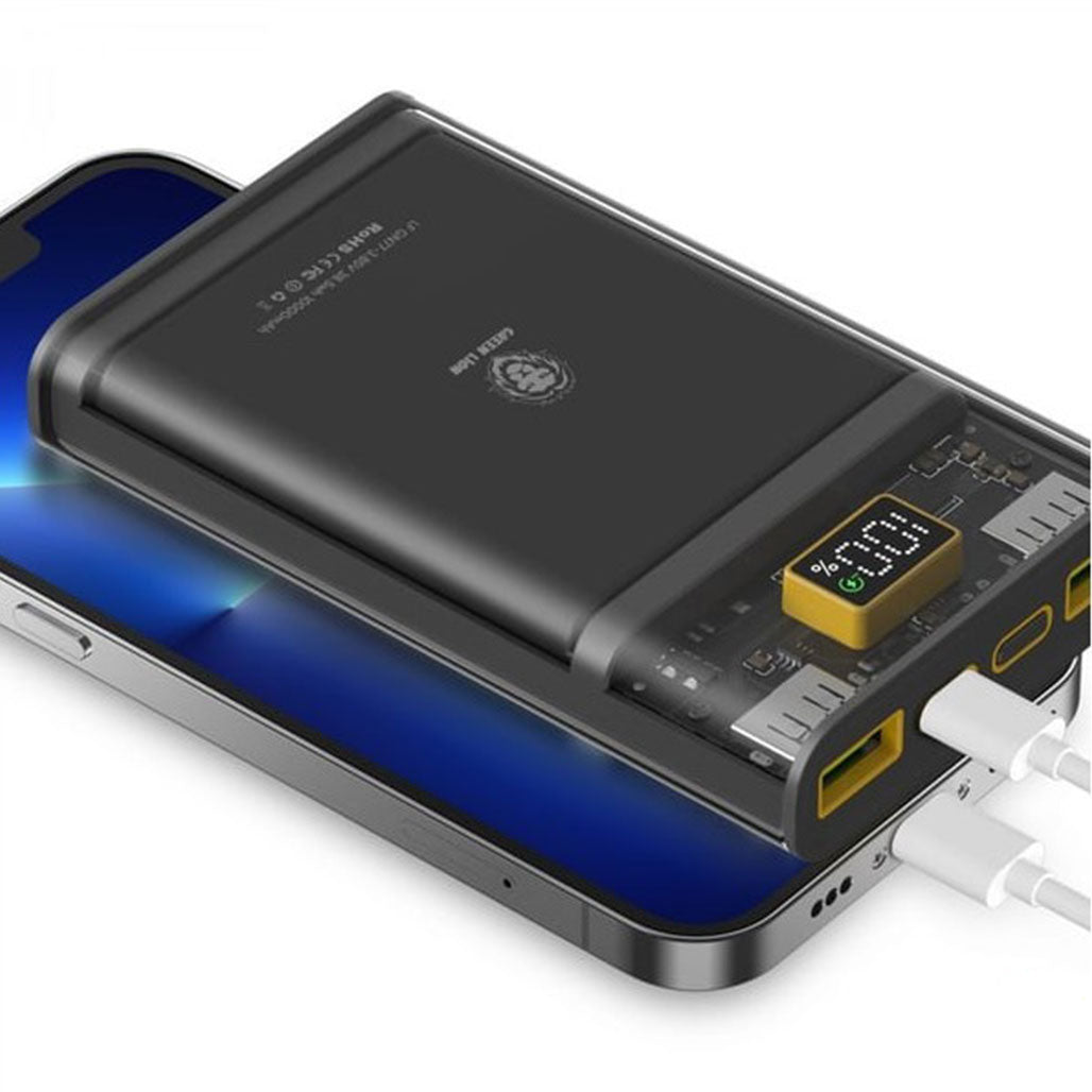 A Photo Of Green Lion Super Fast Transparent Power Bank 10000mAh ( QC 22.5W + PD 20W ) – Black