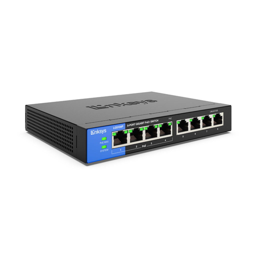 A Photo Of Linksys LGS108P - 8-Port Gigabit Unmanaged PoE+ Switch with 50W Power Budget
