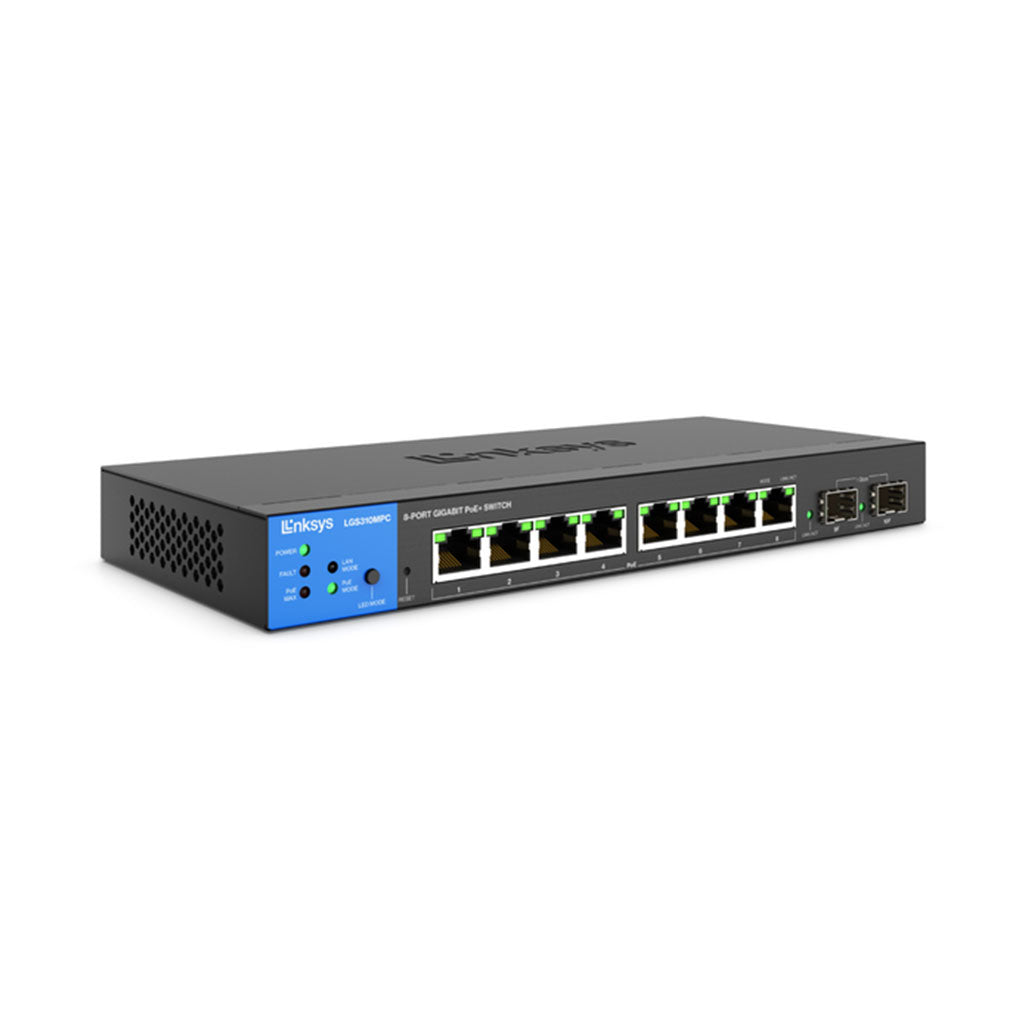 A Photo Of Linksys LGS310MPC - 8-Port Managed Gigabit PoE+ Switch with 2 1G SFP Uplinks