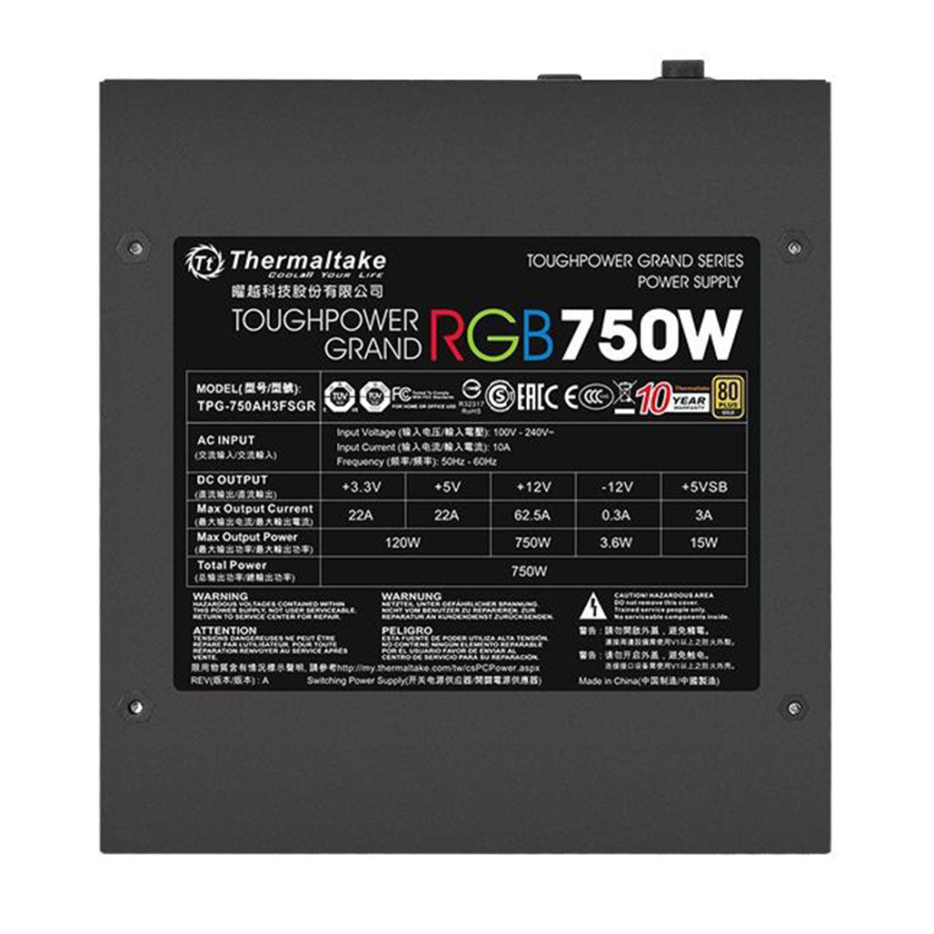 A Photo Of Thermaltake Toughpower Grand RGB 750W - Fully Modular Power Supply with Addressable RGB Fan, 80 PLUS Gold Efficiency