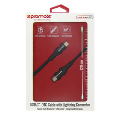 A Photo Of Promate USB-C OTG Cable with lightning connector